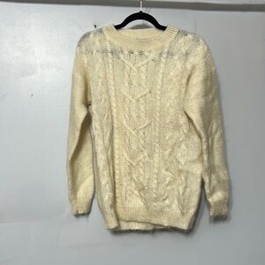 at ease made for Mark Henri Off-white Mohair Blend Cable Knit Sweater Size S
